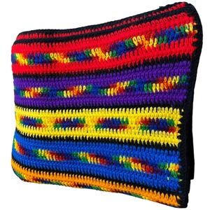 Handmade Rainbow Striped Crochet Afghan Blanket Throw Bold Color Dopamine Decor